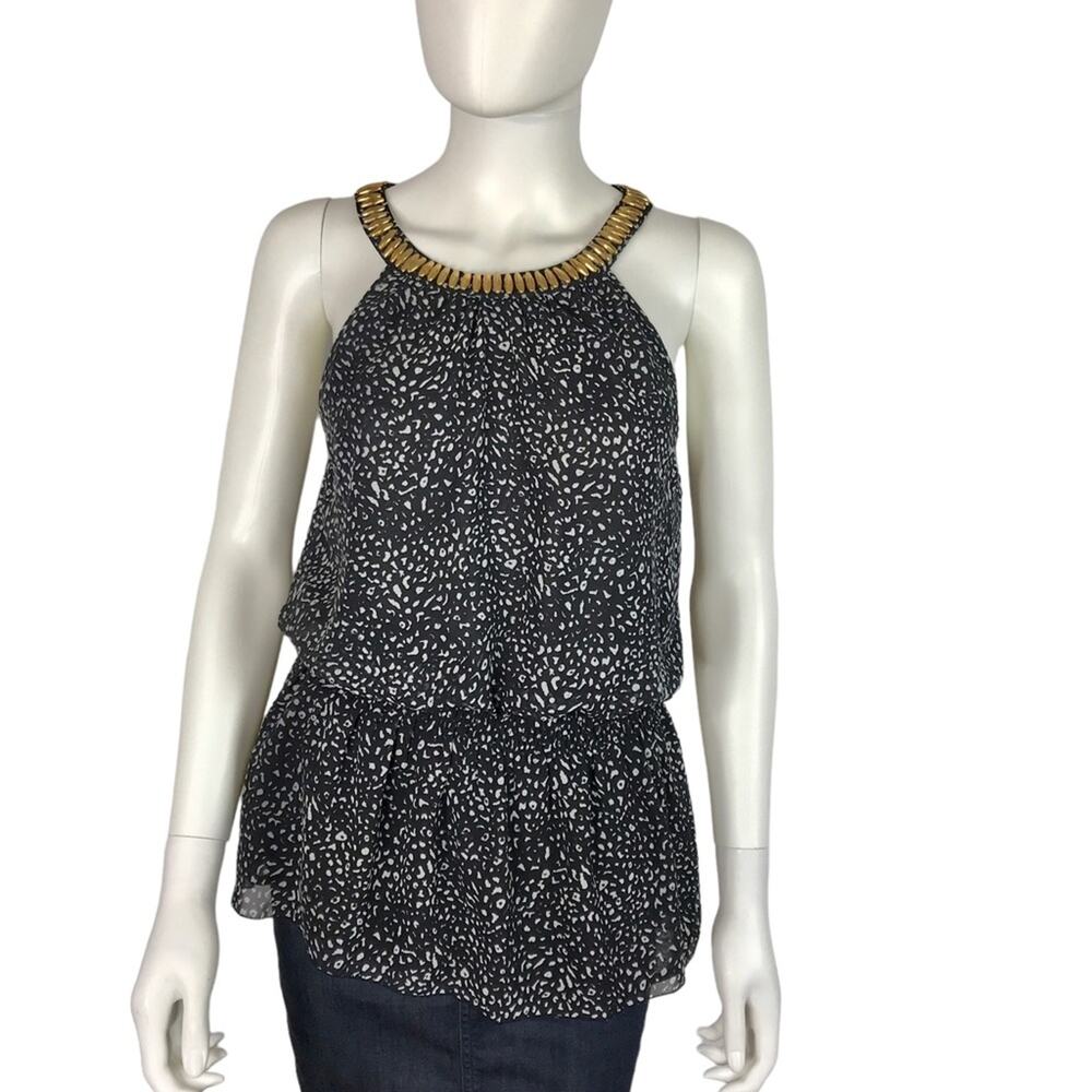 Alfani Black Gold & White Blouse Sleeveless Evening Embellished Polka Dot 6P